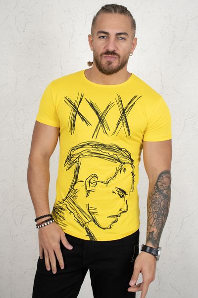 

yellow striped face pattern t-shirt 2002039 tdz1, White;black