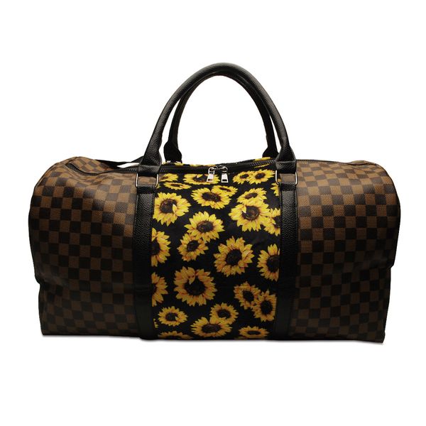 

factory wholesale pu lattice large capacity 2021 new sunflower luggage portable waterproof travel bag