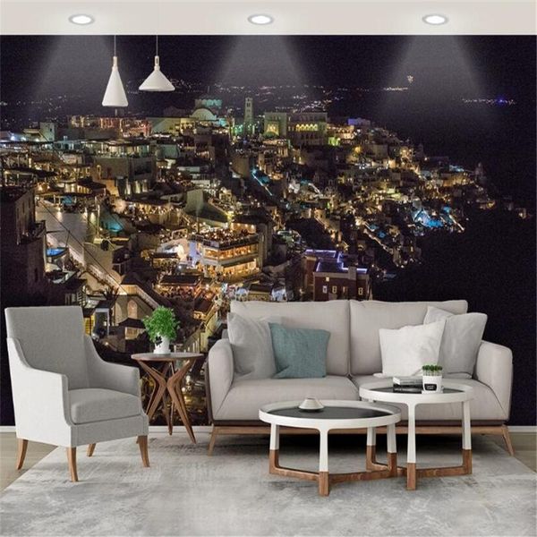 

wallpapers milofi custom large wallpaper mural retro building mediterranean town night view tv sofa background wall