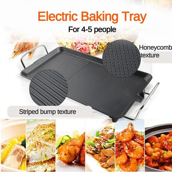 

camp kitchen 1200w electric ovens smokeless nonstick barbecue machine household plate bbq tools teppanyaki grilled meat pan 220v