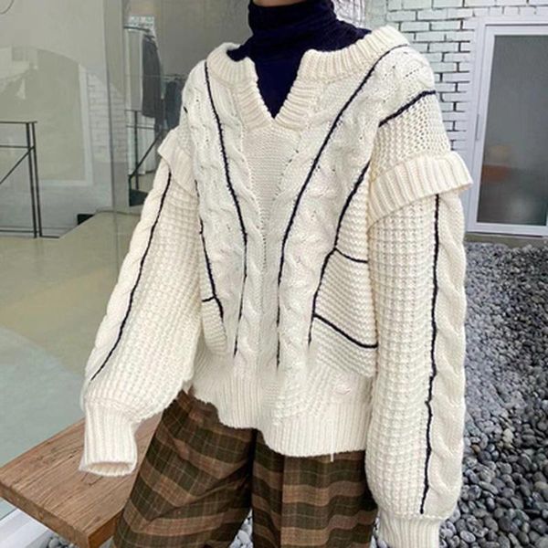 

women's sweaters 2021 autumn winter warm hit color o neck long sleeve sweater chic twist knitted pullover loose casual woman, White;black