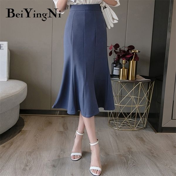 

beiyingni woman's skirt casual package hip high waist office work wear mermaid skirts womens black saia midi mujer faldas 210310