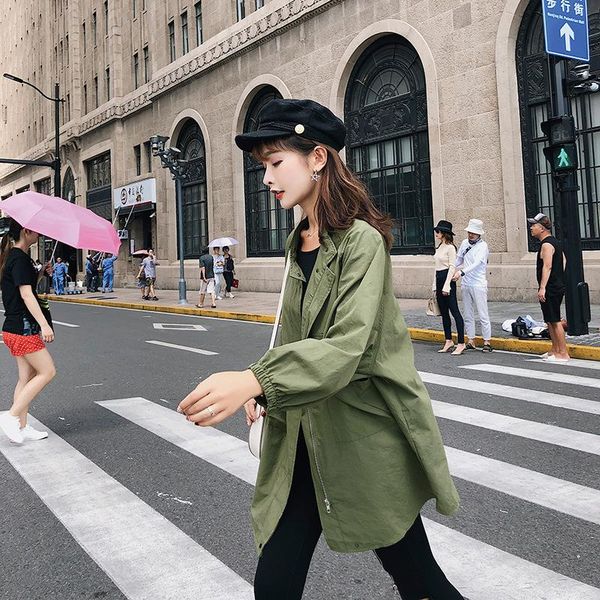 

women's trench coats loose full sleeve coat for women long european designer wind breaker plus size, Tan;black