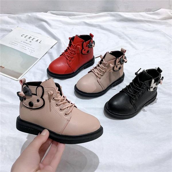 

boots fashionable girls' warm and comfortable round toe school small leather shoes winter for girl size 26-36, Black;grey