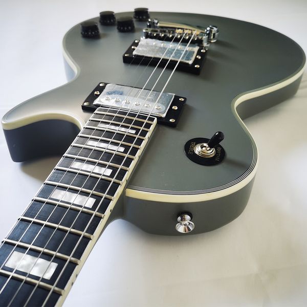 

customized satin gray custom electric guitar with ebony fretboard