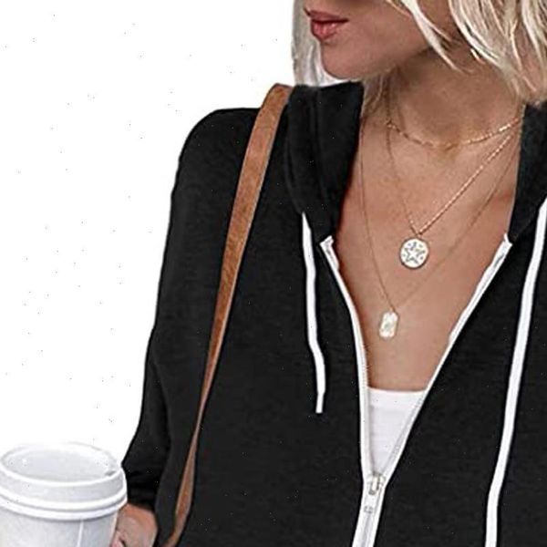 

womens hoodie sweatshirts autumn winter warm casual full zip long sleeve lightweight sweatshirts pockets jacket coat fashion 40, Black