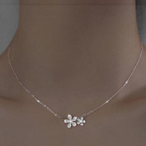 

pendant necklaces copper crystal flower charm choker necklace for girl women statement wedding party jewelry, Silver