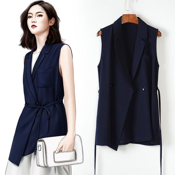 

women's vests 2021 fashion women spring summer vest coat long sleeveless waistcoat female chaleco mujer gilet casaco feminino, Black;white