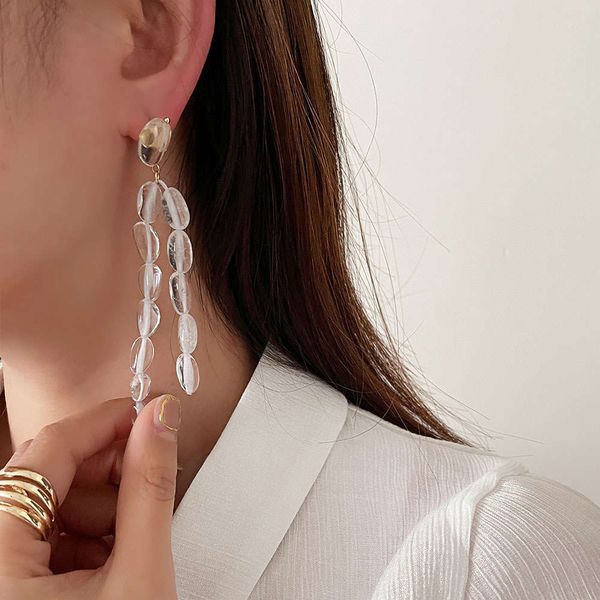 

korean temperament net red crystal beaded tassel earrings personalized long earrings advanced fashion ear accessories, Silver