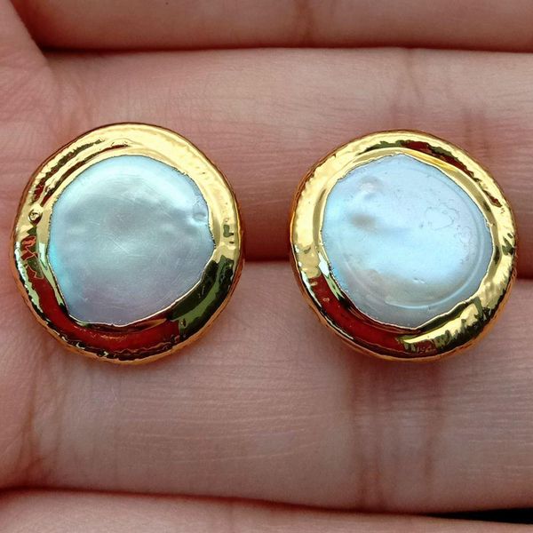 

white coin pearl gold color plated stud earrings for women, Golden