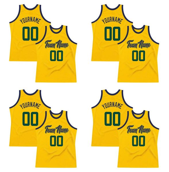 

custom gold hunter green-navy authentic throwback basketball jersey, Black