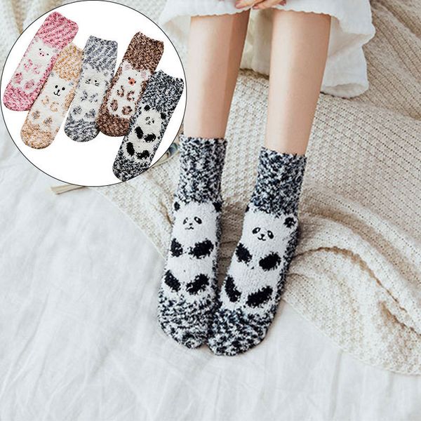 

women fuzzy warm sleep girls ffy socks 3d cartoon animal nice winter slipper sock, Black;white