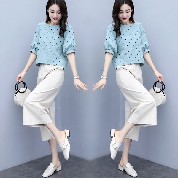 

2021 summer wide-leg pants two piece suit female new fashion large size cotton and linen women skirts sets y368 91q7, Black;gray