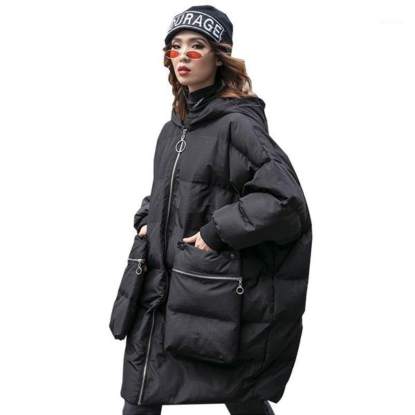 

women's down & parkas winter coat women hooded cotton padded black long jacket female detachable big pocket oversized warm overcoat