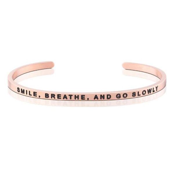 

bangle 4mm smile, breathe, and go slowly est 316l stainless steel engraved bracelets quote phrases cuff mantra & bangles, Black