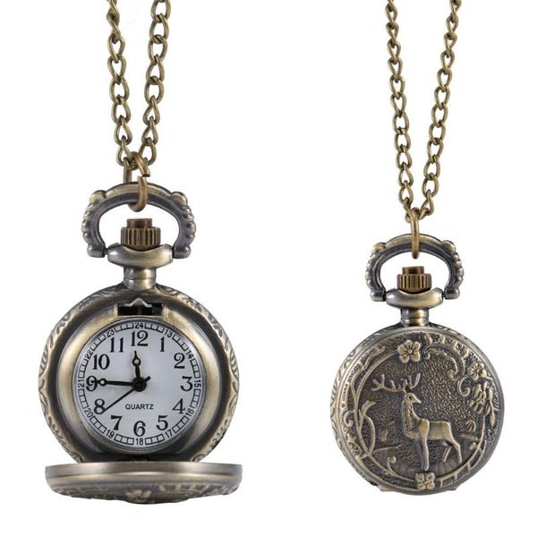 

pocket watches fashion vintage retro quartz watch alloy deer carving sweater chain necklace pendant clock gift boys, Slivery;golden