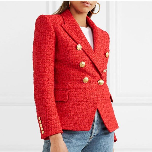 

women's suits & blazers red tweed blower reef long mouths jacket double breasted gold buttons blowers women outer jackets, White;black