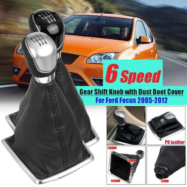 

shift knob leather 5 6 speed mt gear with dust boot cover for focus 2 2005 2006 2007 2008 2009 2010 2011 2012 car styling