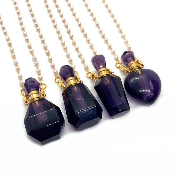 

pendant necklaces natural stone perfume bottle amethyst healing necklace reiki essential oil gift accessories, Silver