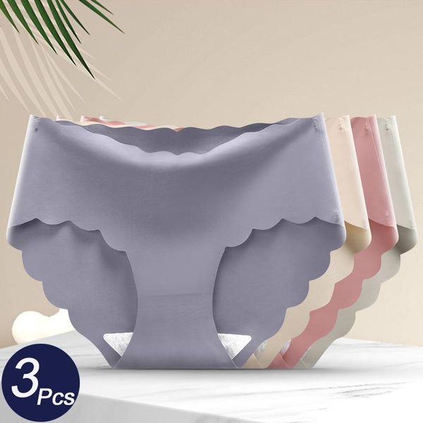 

women's panties 3pcs/set ice silk underwear seamless solid panty low rise female comfortable breathable intimates briefs, Black;pink
