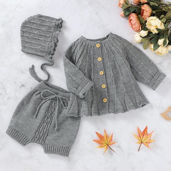 

clothing sets kids suit girl knit clothes 2pcs cardigan coat + pants+ hat 2021 spring autumn infant baby girls, White