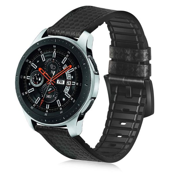 

watch bands carbon fiber pattern silicone leather strap for samsung galaxy 46mm wrist band gear s3 frontier classic bracelet belt, Black;brown