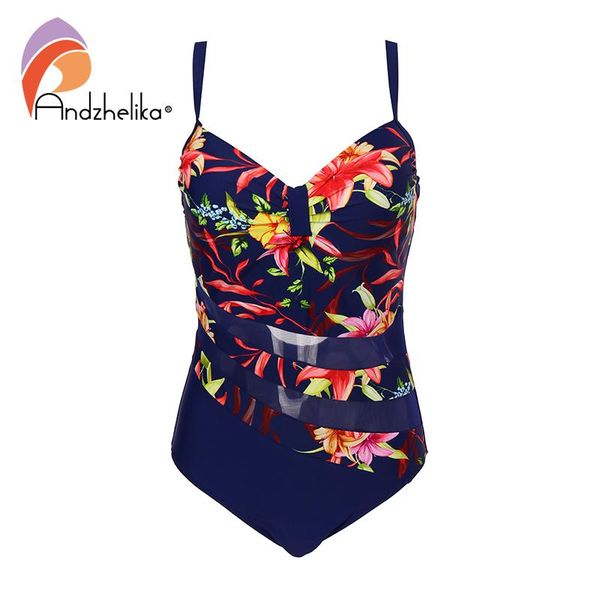 

andzhelika bikini plus size swimwear women one piece swimsuit mesh floral patchwork bodysuit summer bathing suit monokini, White;black