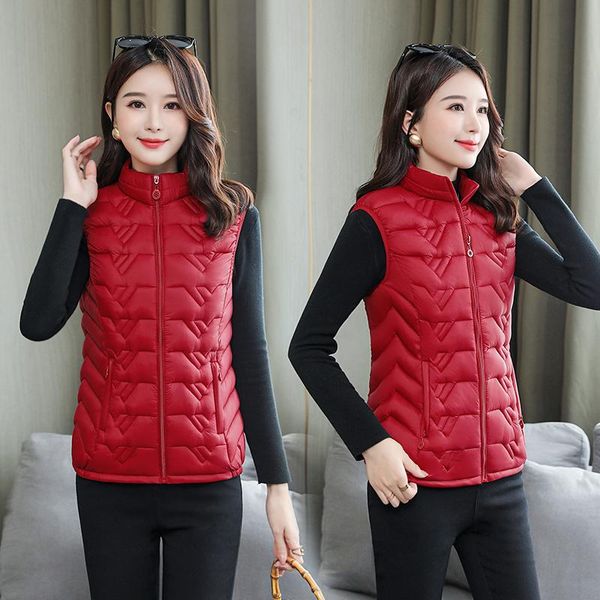 

women's vests 2021 middle-aged and elderly vest thin light cotton winter zipper sleeveless keep warm jacket waistcoat 5xl, Black;white