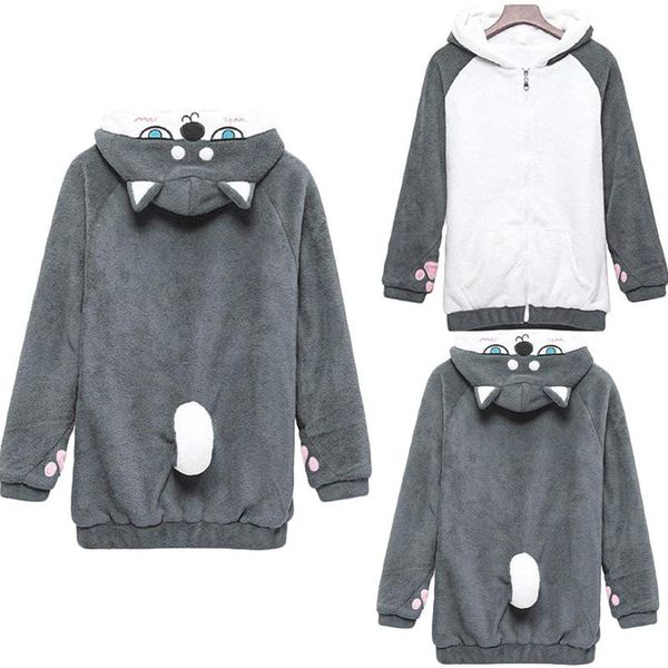 

women's hoodies & sweatshirts clothes hoodie sweatshirt cute shiba inu dog coral celvet long sleeve home wear oversized women winter, Black