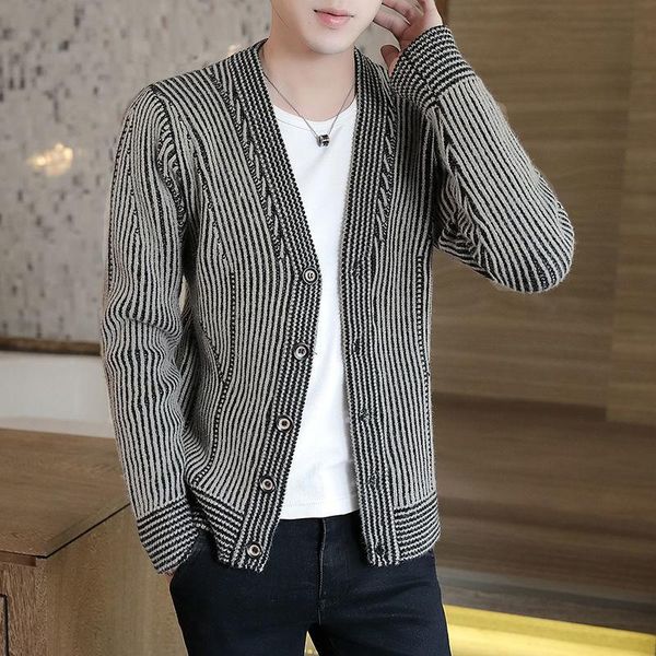 

men's sweaters autumn men fashion striped knitted jackets thin casual sweater coats male v-neck slim cardigan overcoats o149, White;black