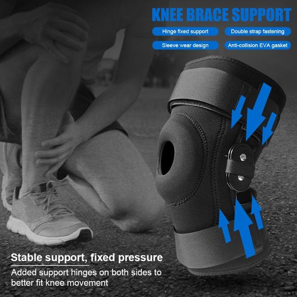 

elbow & knee pads hinged brace support side patella stabilizers with strap sports protective for protection pain relief, Black;gray