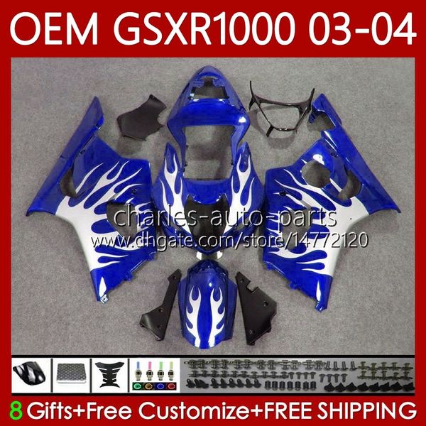 Fairings de OEM Chamas de prata 100% apto para Suzuki 1000CC K3 GSX-R1000 03-04 Corpo 67No.189 GSXR 1000 CC GSXR1000 2003 2004 K3 GSX R1000 GSXR-1000 03 04 Molde de Injeção