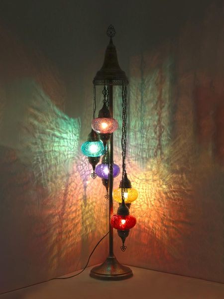 

new designturkish floor lamp 5 globe cracked glass