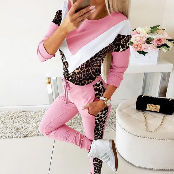

lammei women 2 piece outfits leopard print long sleeve pullover sweatshirts pants set and pants tracksuit women, Gray