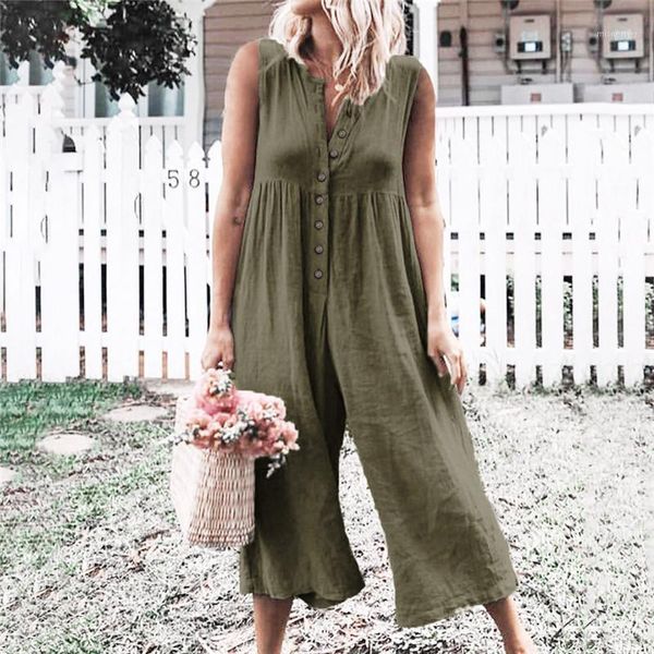 

women's jumpsuits & rompers cotton linen jumpsuit short sleeve casual trousers button pockets solid summer womens long pants overalls s, Black;white