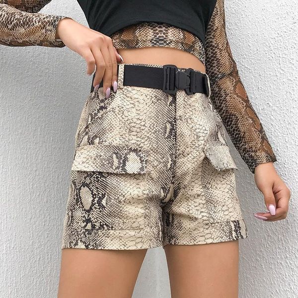 

women's shorts chrleisure snake print women casual 2021 summer high waist streetwear korean style short pants pockets, White;black