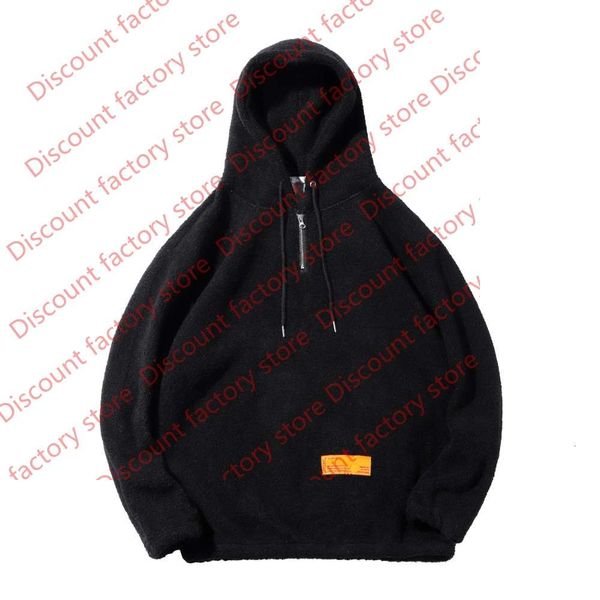 

front half zipper men's hoodie 2021 autumn loose fleece sweatshirts with hoodie style man clothing, Black