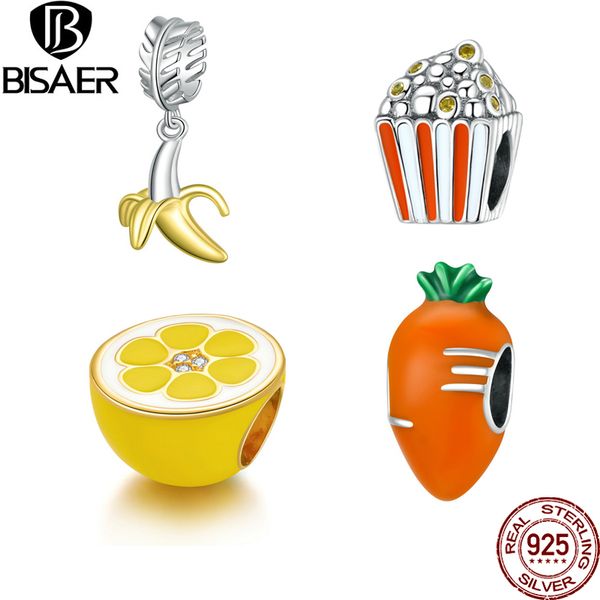 

bisaer 925 sterling silver colorful fruit vegetables beads pendants fit charm bracelet necklace silver diy 925 jewelry q0531, Black