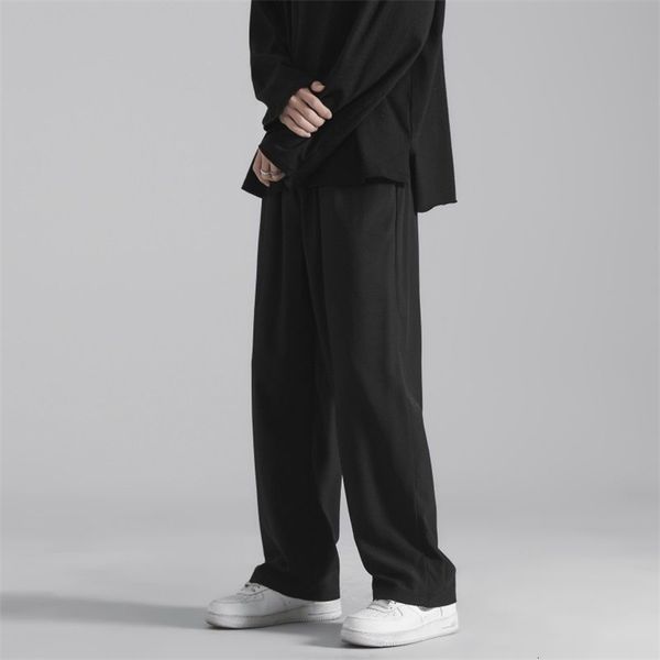 Причина Корейский летний шелк чувствует прямые длинные брюки мужчины тонкие световые дикие брюки ноги твердого цвета мужская одежда 210709