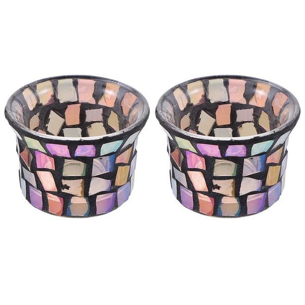 

candle holders 2pcs mosaic design glass dining table candlesticks desk ornaments