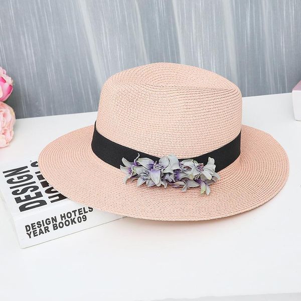 

female summer flower hat outdoor travel sun visor beach holiday breathable uv fashion casual straw wide brim hats, Blue;gray