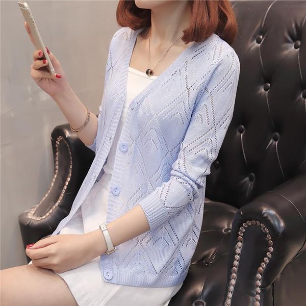 

summer short slim hollow women sweater thin t shirt long sleeve single breasted cardigan v neck womens shawl versatile, White;black