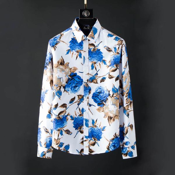 

2021 new men 100% algodo dos homens imprimir flor vestido camisa masculina de alta qualidade magro ajuste camisas casuais roupas marca byjv, White;black
