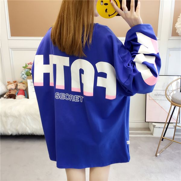 

2021 new korean mode letter printing t shirt women spring preppy t-shirt long loose streetwear collegial style i9j6, White