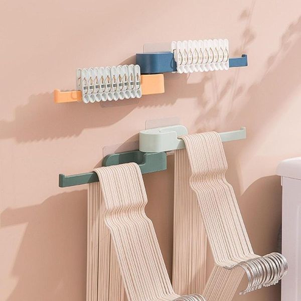 

hooks & rails multi-function rotatable punch clothes hanger organizer closet storage rack plastic drying set