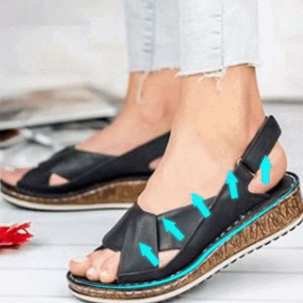 

summer new women sandals mid heels wedge casual ladies shoes solid hook & loop female shoes big size 35-43 outdoor beach slides, Black