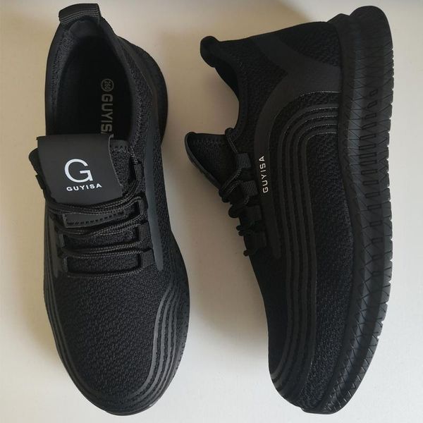 

dress shoes breathable men's safety with steel toe cap industry work boots men indestructible puncture-proof working sneakers, Black