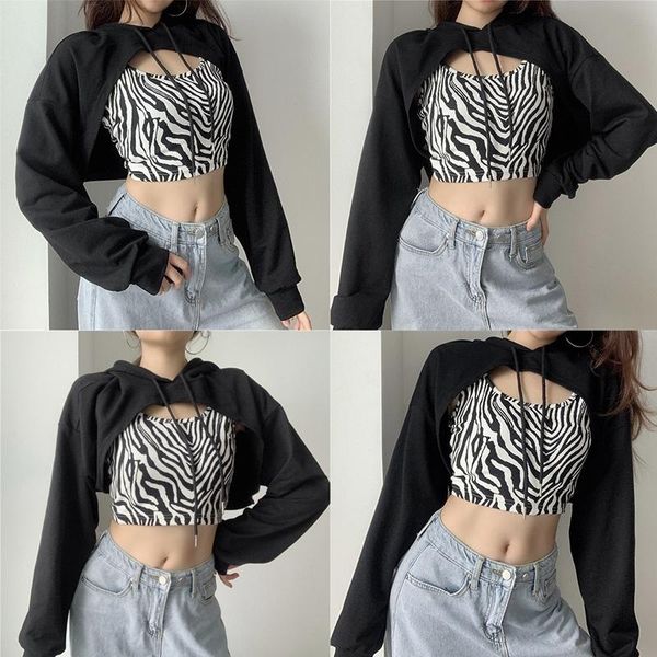

women's sweaters 2 pieces zebra print black crop hoodie sweatshirt harajuku punk long sleeve sweat shirt women casual pullover, White;black