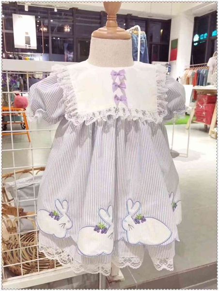 Infant Baby Girl Summer Lace Lolita Rabbit Embroidery Vintage Spanish Pompon Gown Princess Dress per Eid Birthday Easter Party G1129