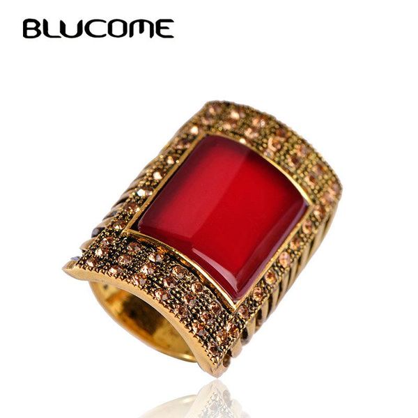 

cluster rings blucome clearance turkish finger jewelry retro style red large ring square female resin women's wedding party accessories, Golden;silver